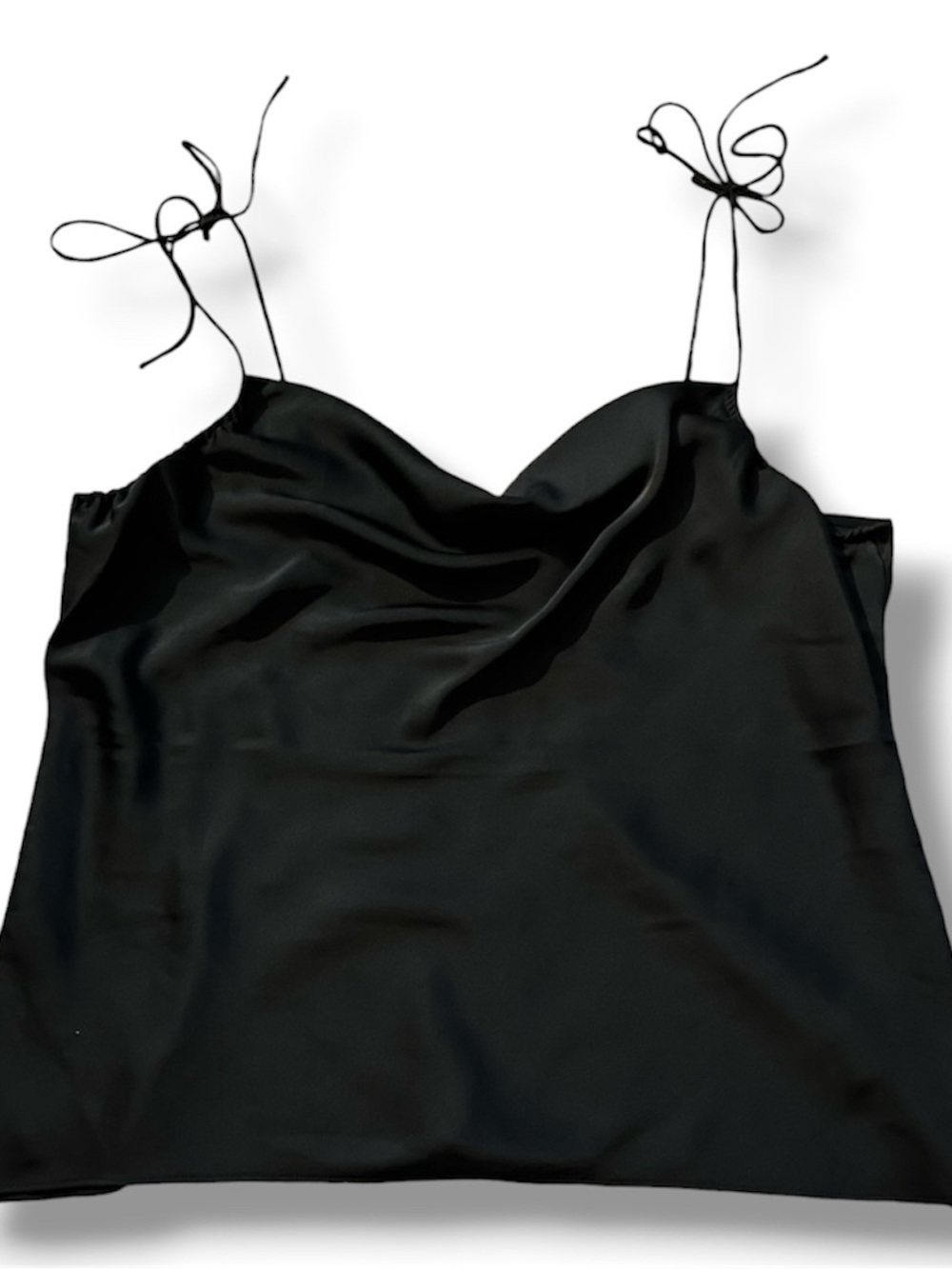 Express NWT Black Satin Cowl Neck Tie-Shoulder Cami - Size XL
